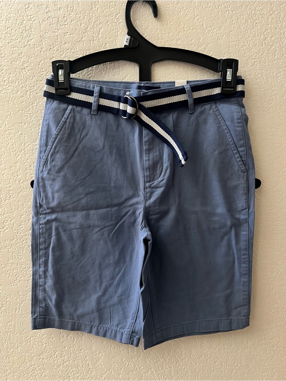 The Children's Place Blue Cotton Chino Shorts with Navy-White Stripe Belt